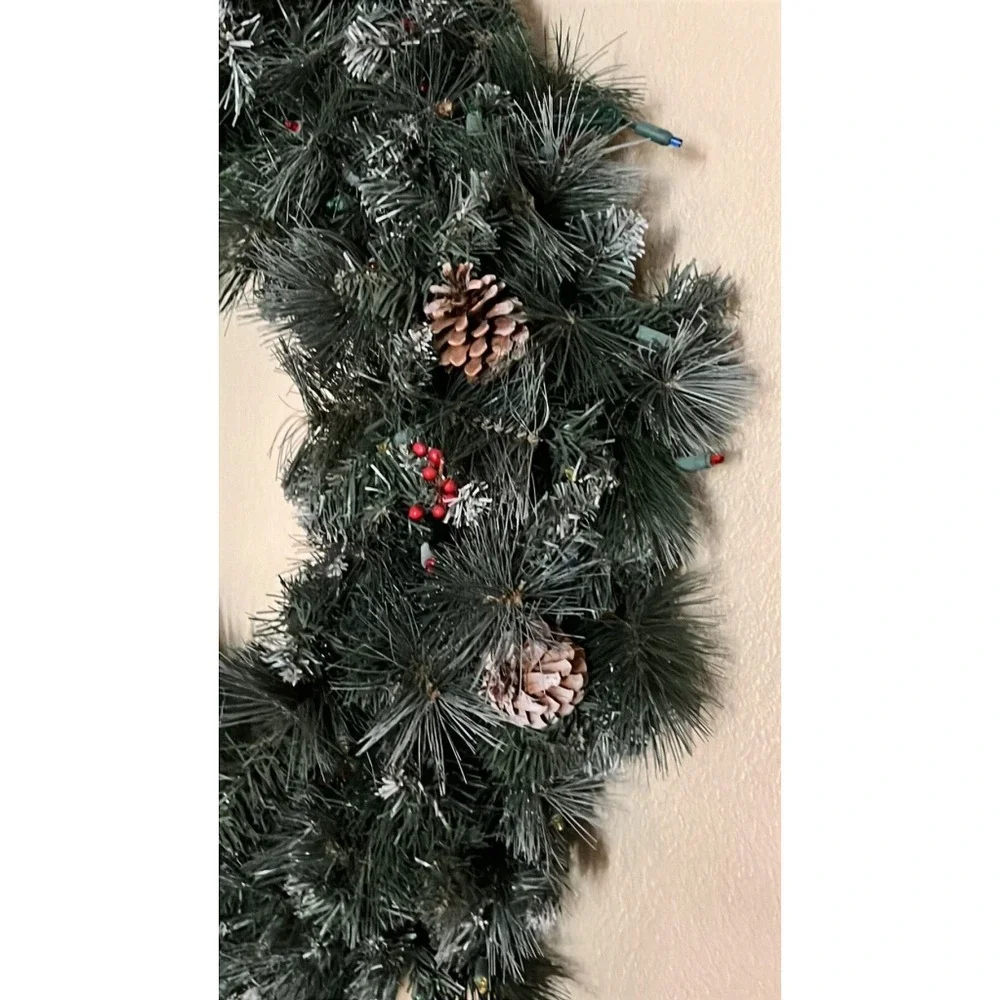 Celebrations 36in Prelit Mixed Needle Pine Wreath 150 Multi LED Lights Pinecones